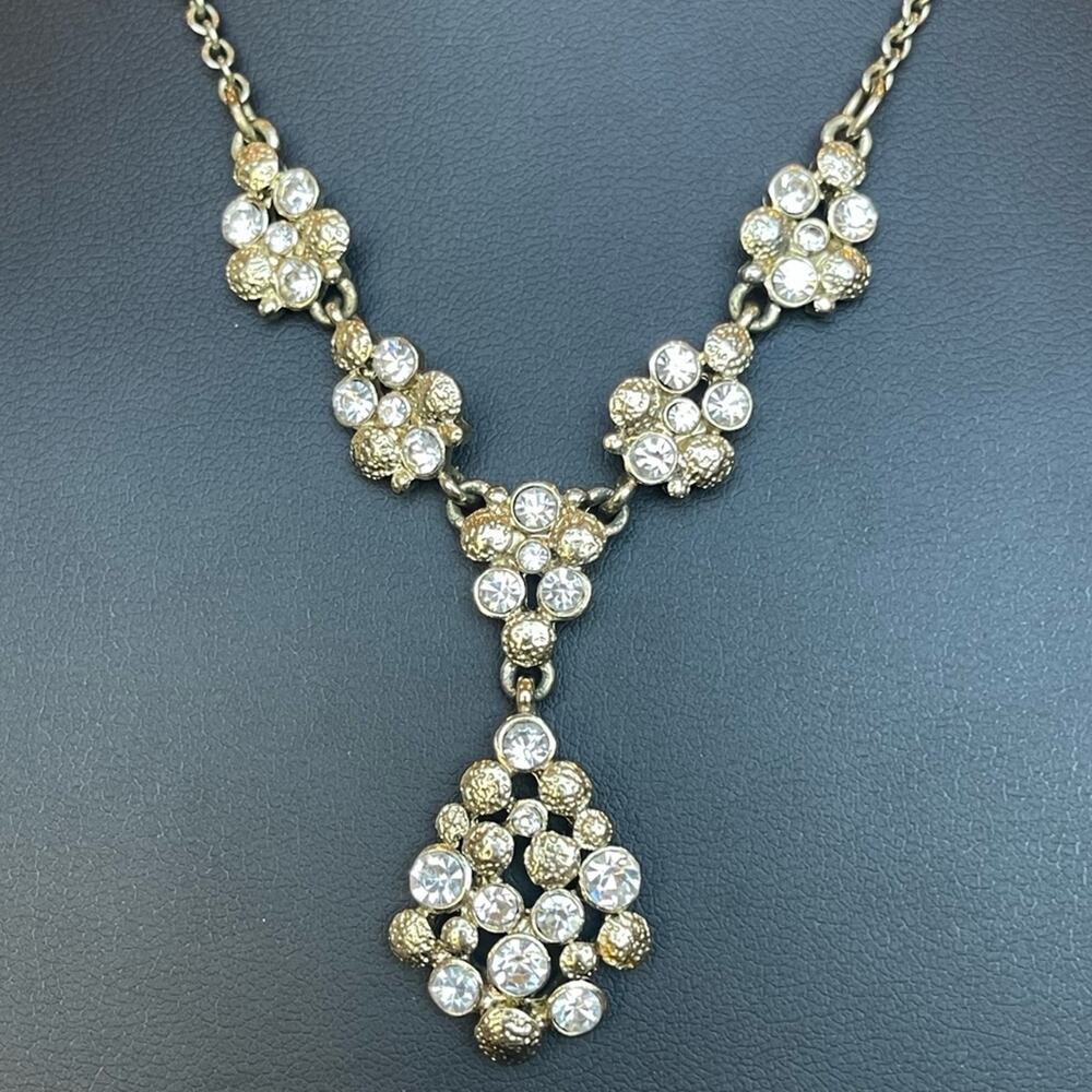 Monet Rhinestone Y Drop Necklace Chandelier Statement Necklace